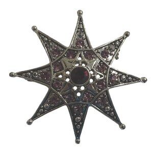 Vintage Starburst Star Brooch Pin With Purple Rhinestone Stones Silver Tone